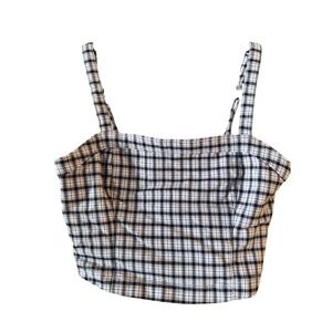 Hollister Plaid Crop Top Cami Adjustable Straps Lavender Black Size S